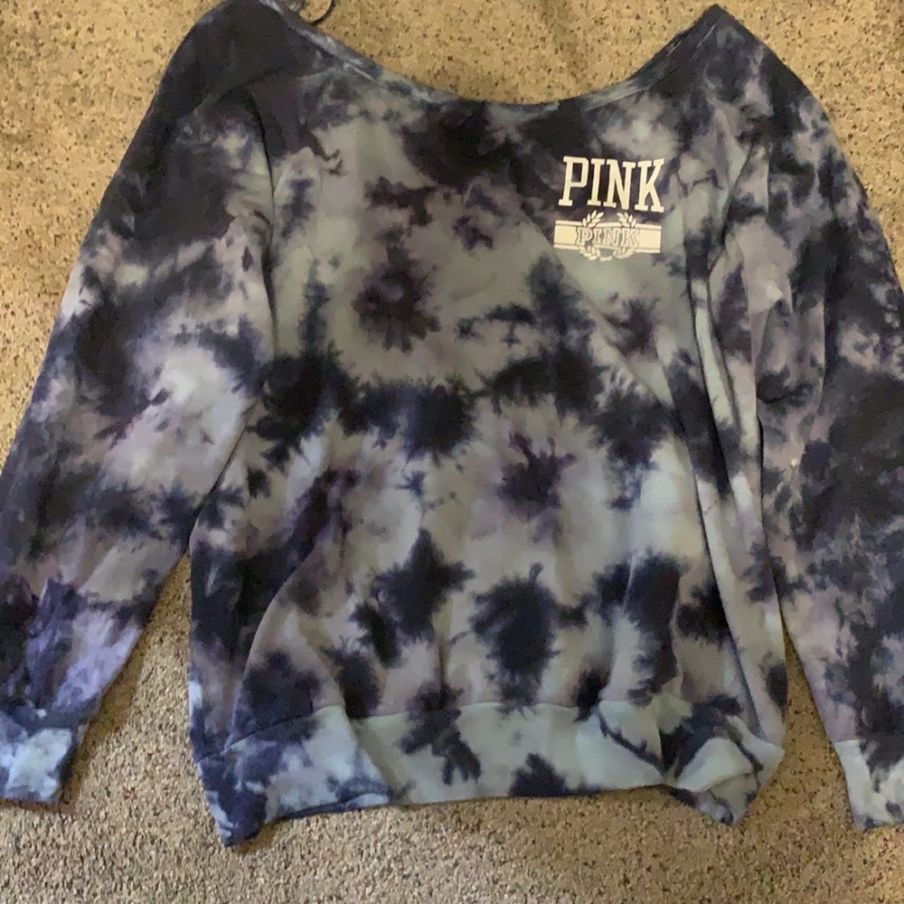 PINK tie-dye crewneck wide-neck sweatershirt